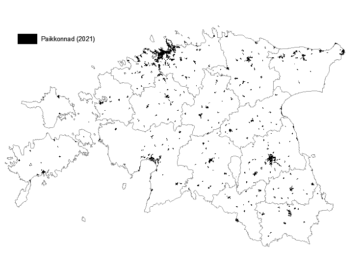 Eesti tiheasustusega paikkonnad 2021. aastal